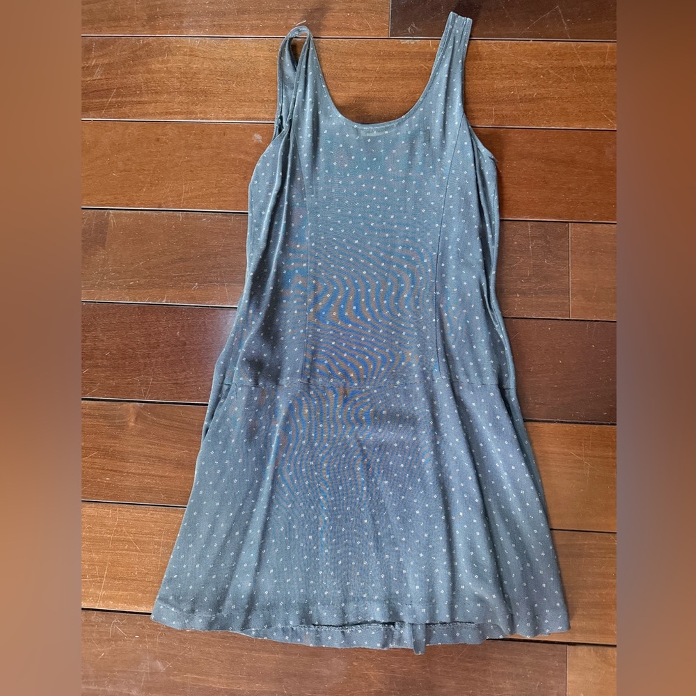 Club Monaco Charcoal Gray Sleeveless Mini Dress with Subtle Dot Print - Picture 2 of 8